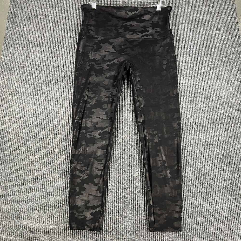 Spanx Womens Leggings 1X Black Camo Activewear Gym Run Lift Yoga Lightweight